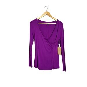 Halogen Women's Purple Draped Wrap Top V-neck Ruched Side M NWTs